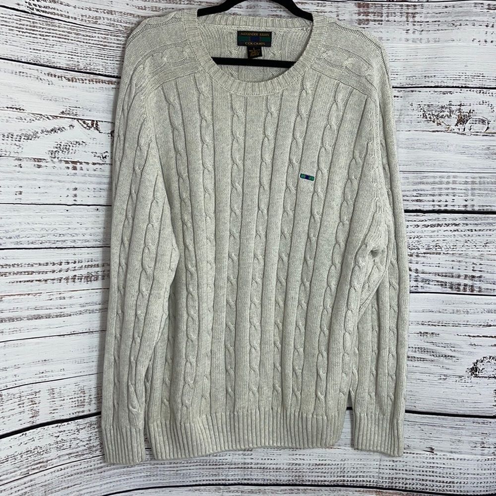 Vintage Alexander Julian sweater Mens size large cotton cable knit crew neck 90s - Picture 3 of 12